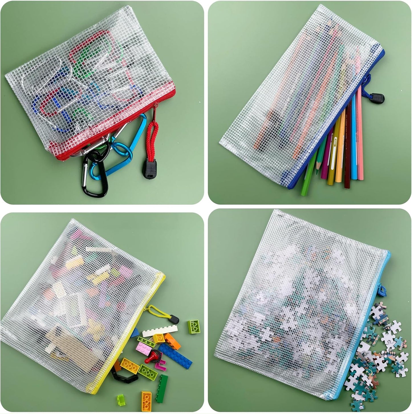 Oaimyy-18 Pcs-Mesh Zipper Pouches File Bags Puzzle Storage Bags Folders Large Bag Zip Pouch for Office Supplies,Organizing Storage,Board Game Organization-(Multicolor, 5"x 7")