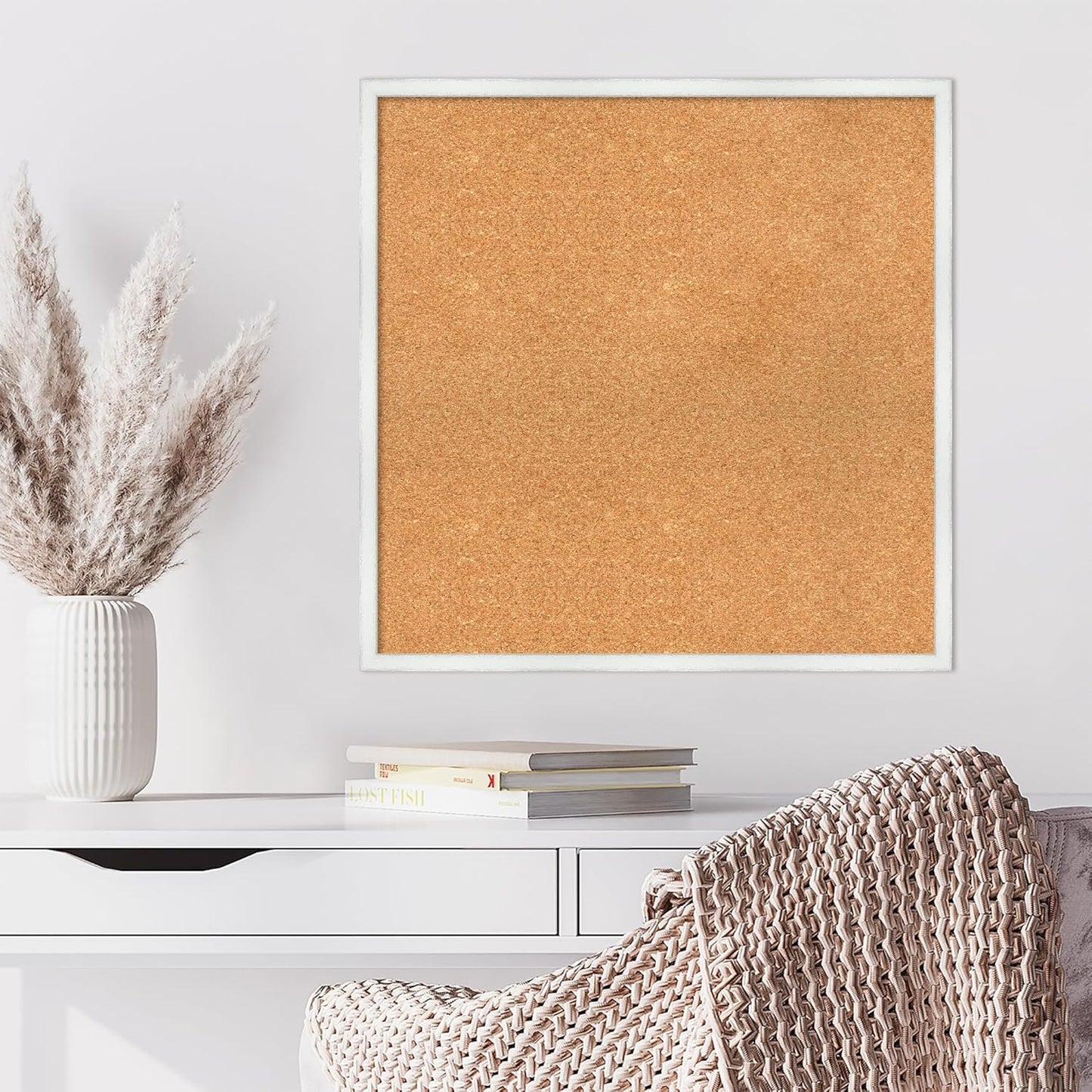 Amanti Art Natural Cork Board for Wall, 27x27 Vision Board with White Frame, Large Corkboard Office Decor for Home Organization, Country Rustic Corkboard Pinboard to Display Items for Home