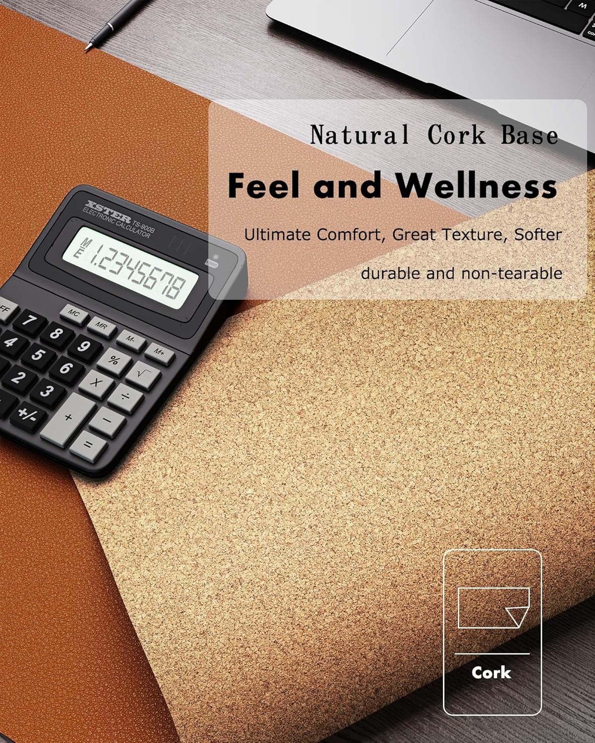 YSAGi Double-Sided Desk Pad, 31.5"x15.7" Leather Desk Mat, Eco Cork Desk Pad Protector,Large Mouse Pad,Waterproof Desk Blotter for Office/Home (Brown/Cork)