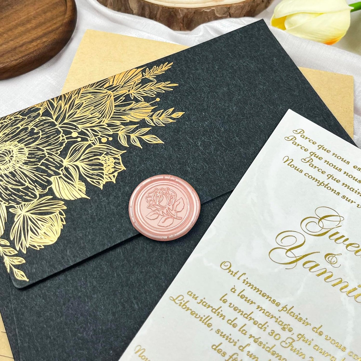 100Pcs Wax Seal Stickers Handmade Envelope Seals Self Adhesive Wax Stickers for Wedding Party Invitations, Envelope, Gift Wrap, Christmas(Rose Style, Pink)
