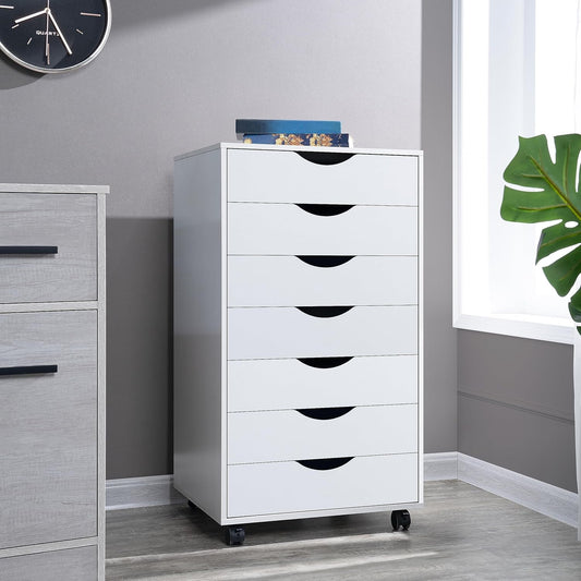 Naomi Home 7 Drawer Office Storage File Cabinet,Under Desk Cabinets for Home Office,Organization Filing Cabinet with Wheels,Printer Stand Storage,180 lbs Capacity – White(11272AM)