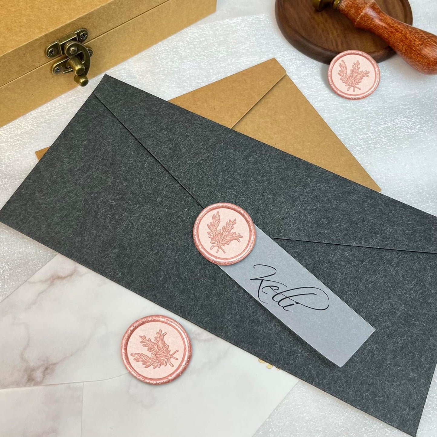 50Pcs Wax Seal Stickers Handmade Envelope Seals Self Adhesive Wax Stickers for Wedding Party Invitations, Envelope, Gift Wrap, Christmas(Rosemary Style, Pink)