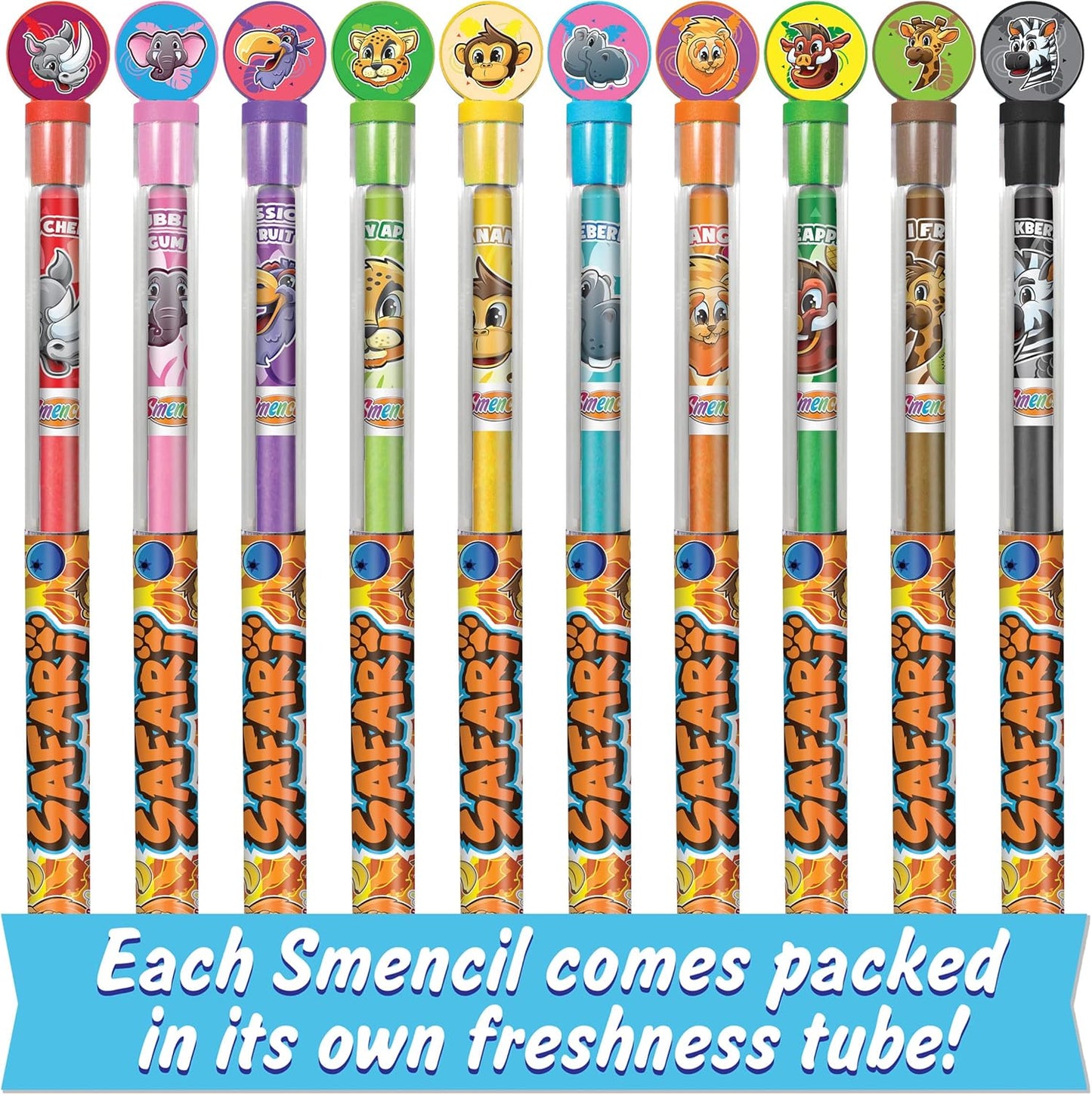 Safari Colored Smencils - Patented Gourmet Scented Colored Fun Pencils - Made from Recycled Newspapers, 10 Count - Gifts for Kids, School Supplies, Classroom Rewards, Student Prizes