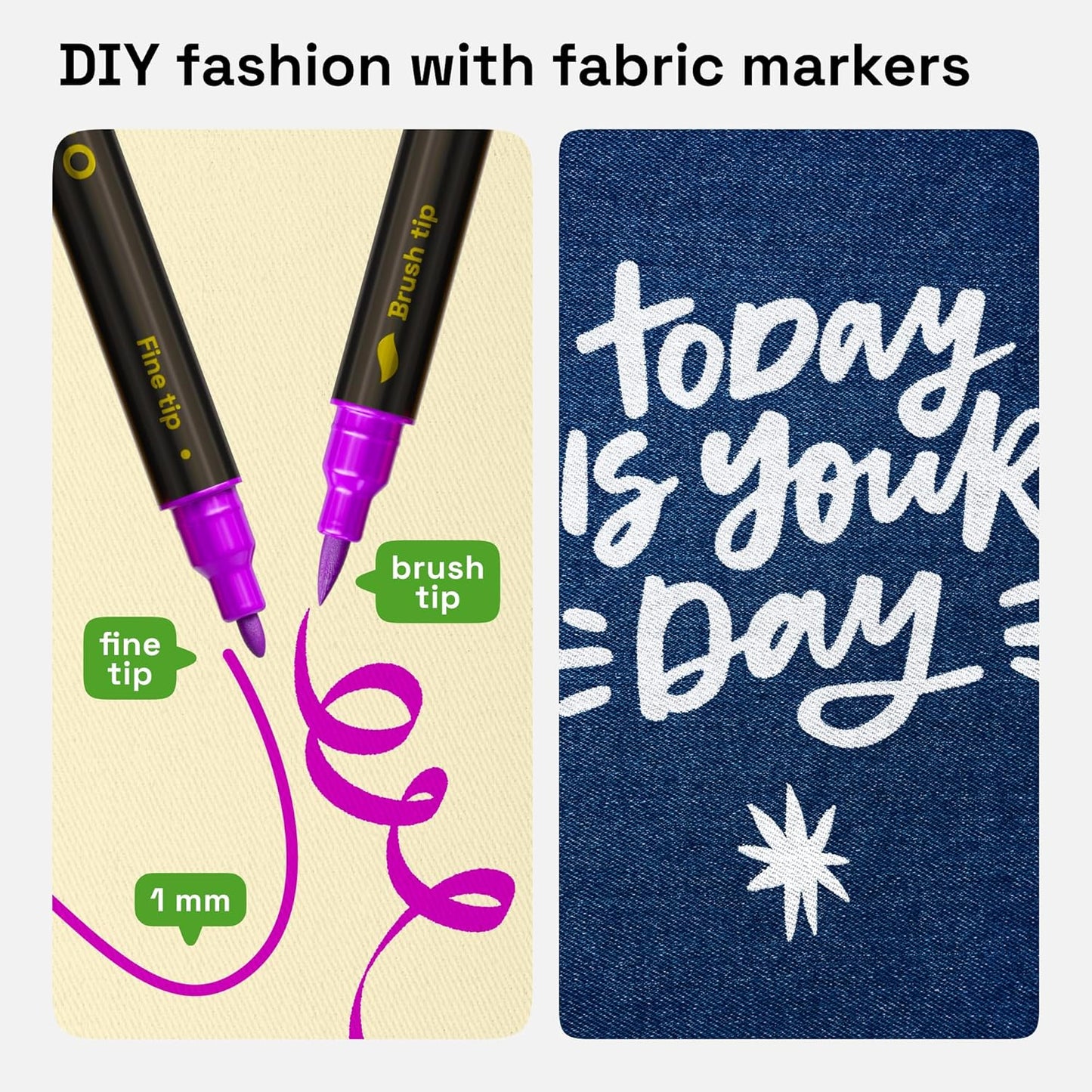 ARTISTRO 24 Dual-Tip Fabric Markers - Fabric Decorating Kit - Permanent for Clothes - Acrylic Paint Pens for Sneakers, Bags, Shoes, Textile, Canvas, Sewing, Craft, DIY, and More - Brush and Fine Tip