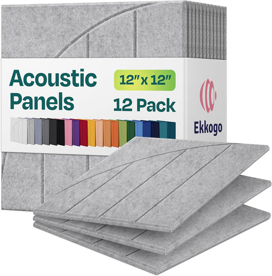 Acoustic Panels 12-Pack Soundproof Wall Panels 12"x12"x0.4" Decorative Sound Dampening for your Home, Office, Studio, Bedroom & More with Unique ModuArc Carving [Smoky White]