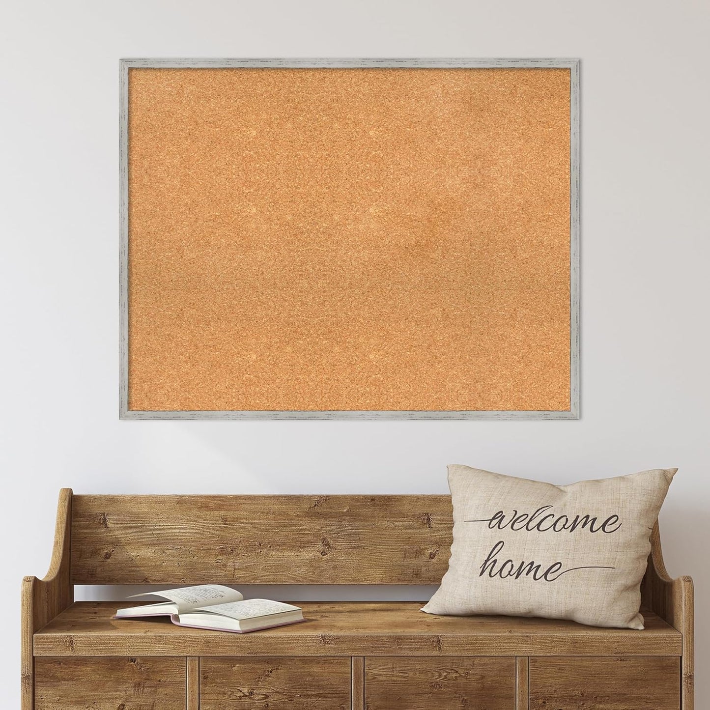 Amanti Art Natural Cork Board for Wall, 29x37 Vision Board with White Frame, Large Corkboard Office Decor for Home Organization, Cottage Corkboard Pinboard to Display Items for Home Organization in