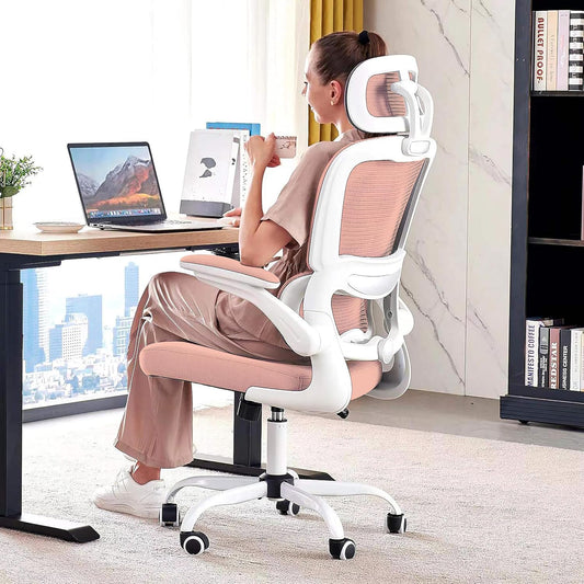 TRALT Office Chair Ergonomic Desk Chair, 330 LBS Home Mesh Office Desk Chairs with Wheels, Comfortable Gaming Chair, High Back Office Chair for Long Hours (Pink)
