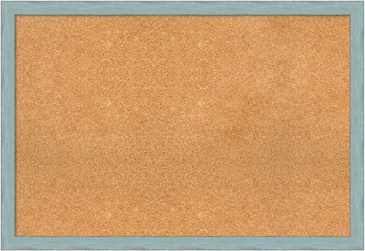 Amanti Art Natural Cork Board for Wall, 26x38 Vision Board with Blue Wood Frame, Large Corkboard Office Decor for Home Organization, Rustic Farmhouse Corkboard Pinboard to display items for home