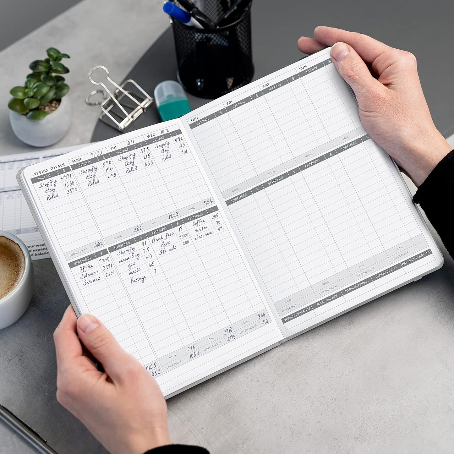 Clever Fox Income & Expense Tracker – Accounting & Bookkeeping Ledger Book for Small Business – 1-Year Record Notebook, A5 (Silver Black)
