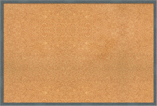 Amanti Art Natural Cork Board for Wall, 25x37 Vision Board with Blue Wood Frame, Large Corkboard Office Decor for Home Organization, Rustic Farmhouse Corkboard Pinboard to display items for home