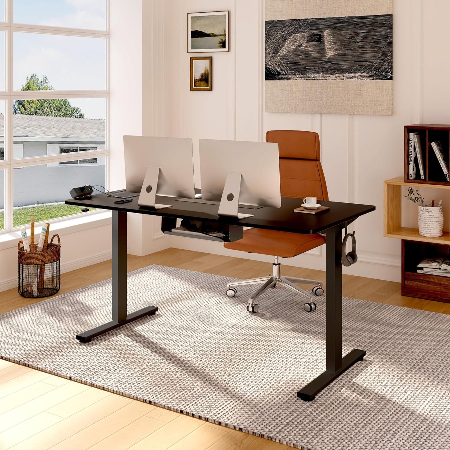 FLEXISPOT EN2 Whole-Piece Standing Desk with Clamp Power Strip, 40 x 24'' Electric Stand Up Height Adjustable Desk with Cable Management (Black Frame + 40" Black Top)