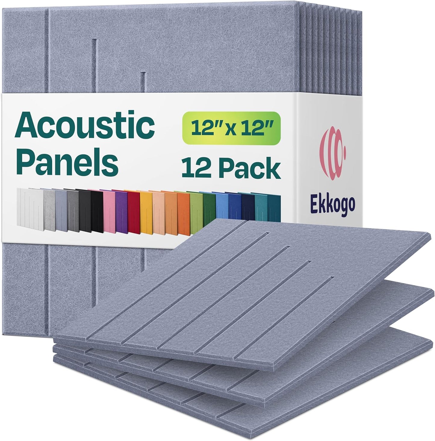 Acoustic Panels 12-Pack Soundproof Wall Panels 12"x12"x0.4" Decorative Sound Dampening for your Home, Office, Studio, Bedroom & More with Unique LineWave Carving [Dusky Gray]