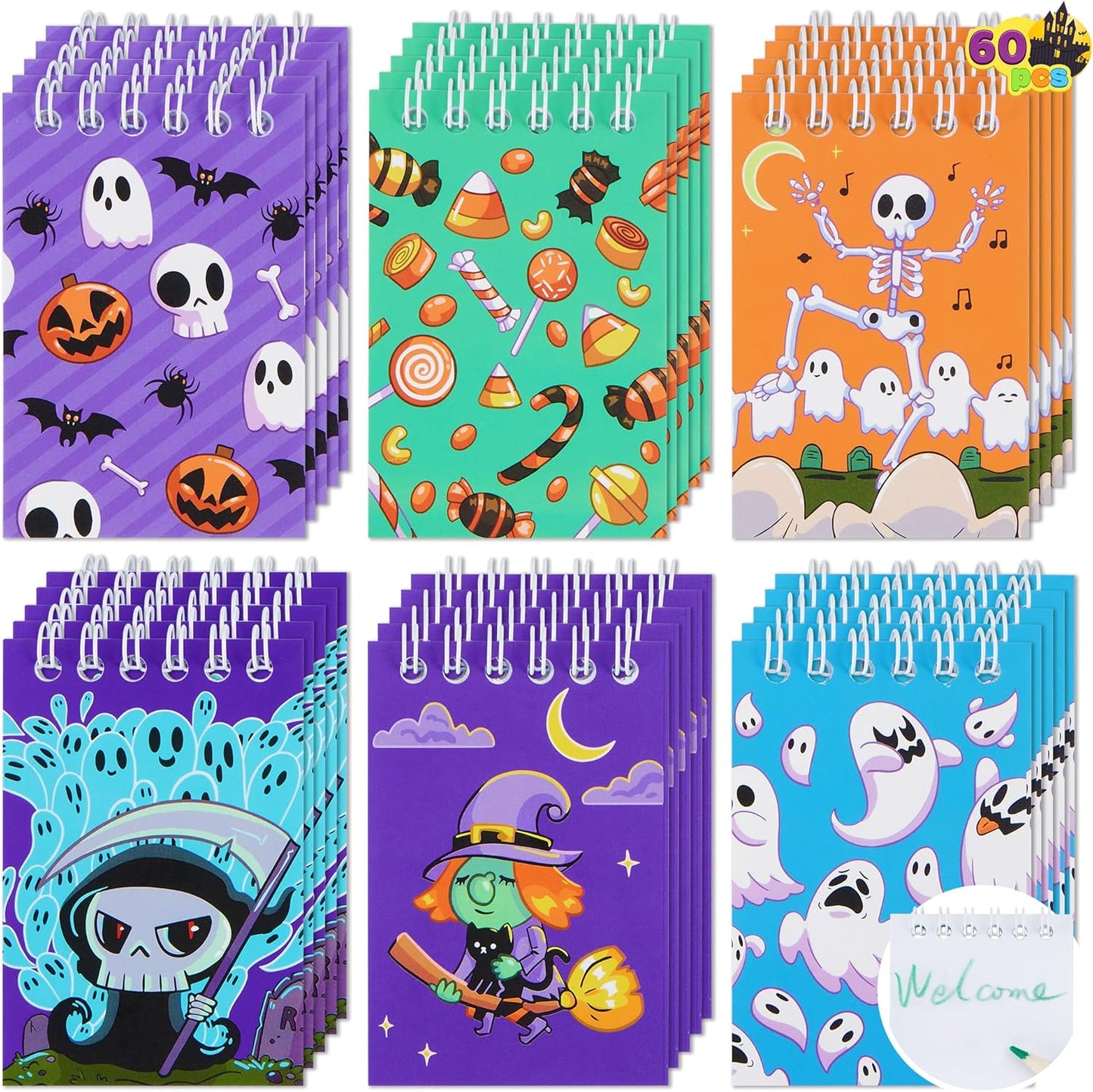 JOYIN 60 PCS Halloween Notepad Set (6 Designs), Halloween Spooky Notepads for Kids Boys Girls Home School Supplies, Classroom Party Favors, Trick or Treating, Goodies Bags Fillers, Non Candy Treats