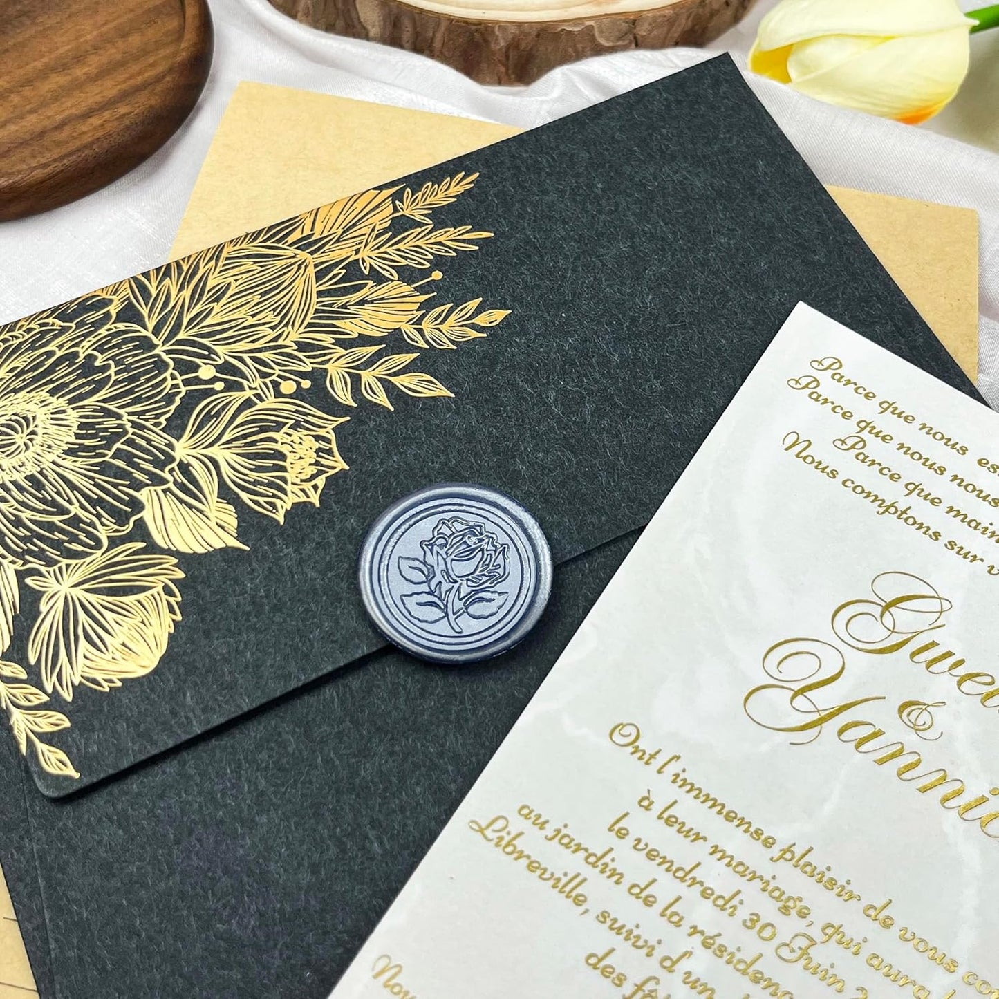 25Pcs Wax Seal Stickers Handmade Envelope Seals Self Adhesive Wax Stickers for Wedding Party Invitations, Envelope, Gift Wrap, Christmas(Rose Style, Gray Blue)