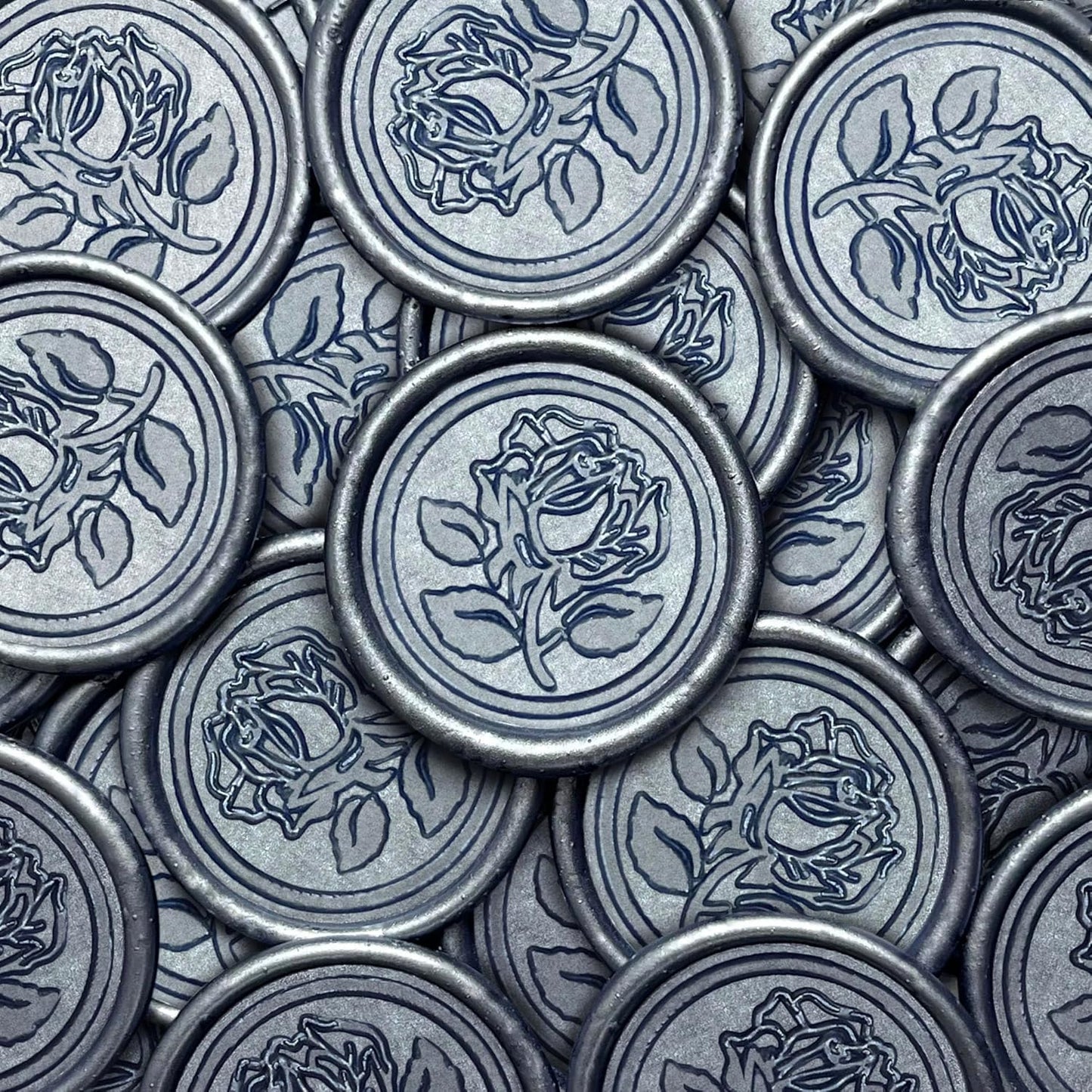 50Pcs Wax Seal Stickers Handmade Envelope Seals Self Adhesive Wax Stickers for Wedding Party Invitations, Envelope, Gift Wrap, Christmas(Rose Style, Gray Blue)
