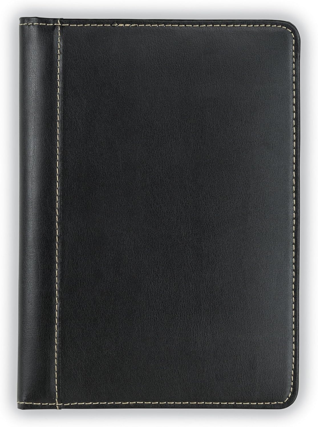 Samsill Contrast Stitch Faux-Leather Portfolio, Mini Size Business Interview Professional Padfolio, Includes 5 x 8 Inch Writing Pad, Black