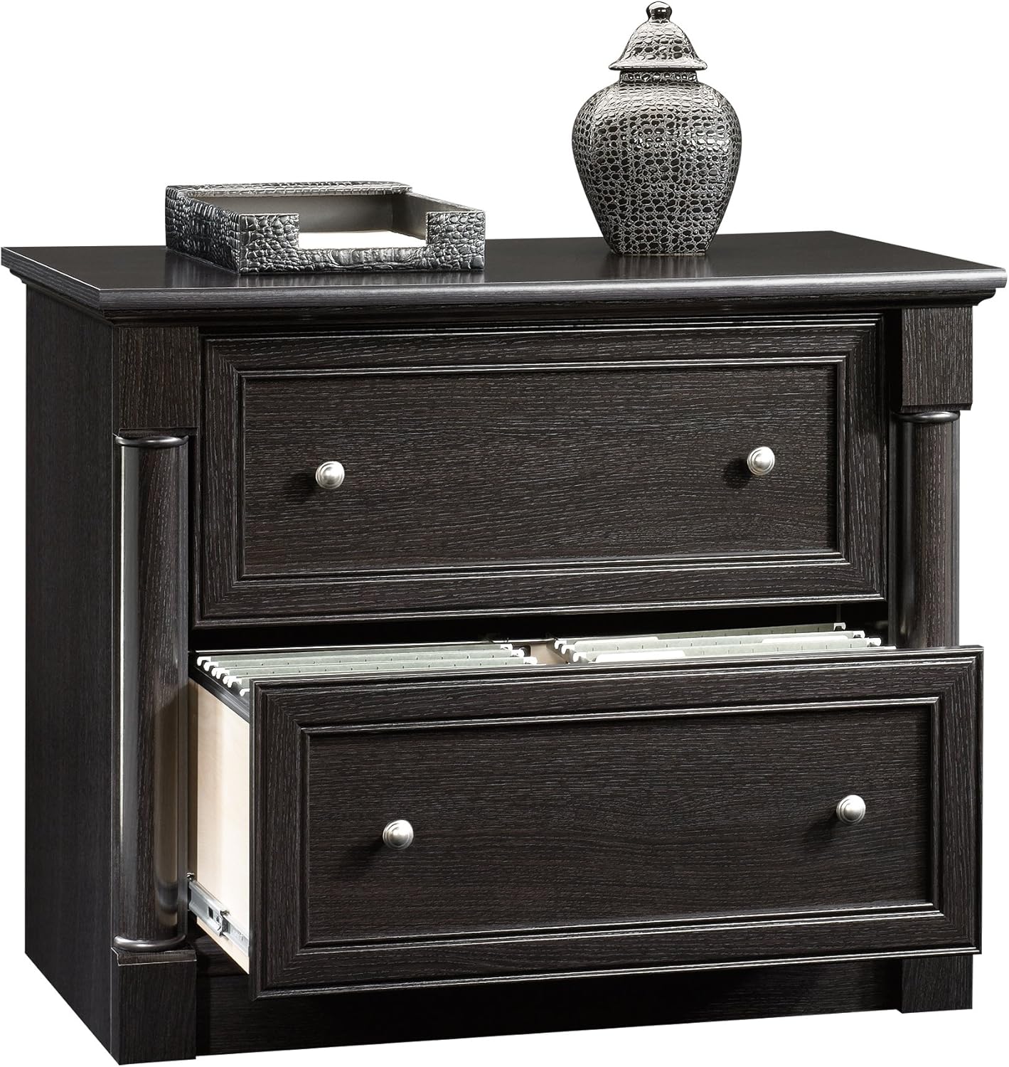 Sauder Palladia 2 Drawer File Cabinet, Lateral Filing Cabinets for Home Office, Hanging File Folders Organizer, Interlocking Drawers, in Wind Oak Finish