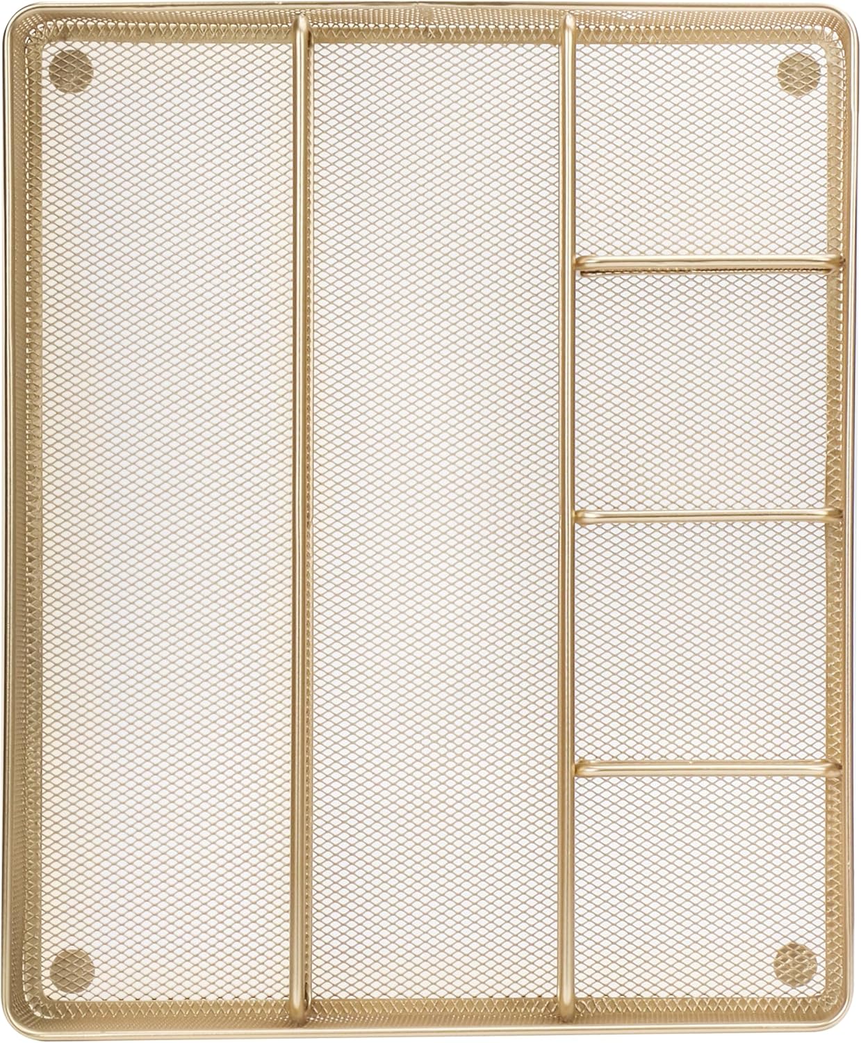 Annova Desk Top Organizer Tray for Office Organization - Metal Mesh - Storage Tray with Dividers for Pens, Desktop Accessories, Bathroom, Kitchen, Makeup and Office Supplies (Large, Gold)
