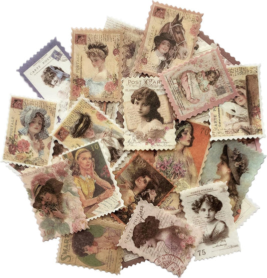 Vintage Flower Stickers, Postage Stamp Look Stickers, Aesthetic Botanical Deco Paper Sticker for Scrapbooking, Journaling Supplies, Planners, Kid DIY Art Crafts (Classical Beauty 60PCS)