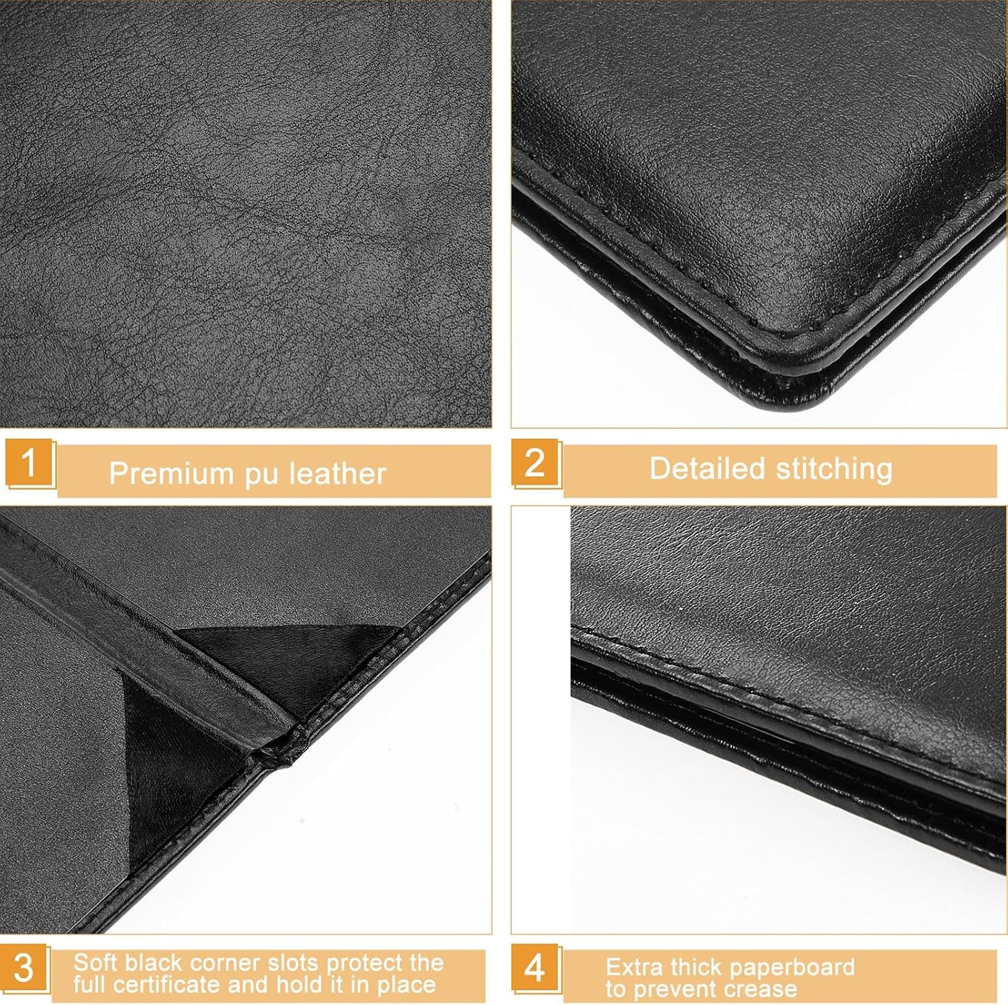 Tenare 3 Pcs Leather Certificate Holder 8.5 x 11 Inch PU Black Red Blue Purple Phd Bachelor Master Diploma Cover Professional Award Folder for Official Graduation Competition Contest Charity (Black)