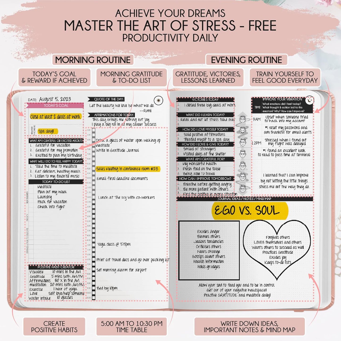 Manifestation Journal - 5 Minute Manifesting & Self Care Journal | 90-Day Undated Daily Planner for Positivity, Affirmations & Gratitude | Guided Mindfulness, Reflection | Vision Board + Stickers