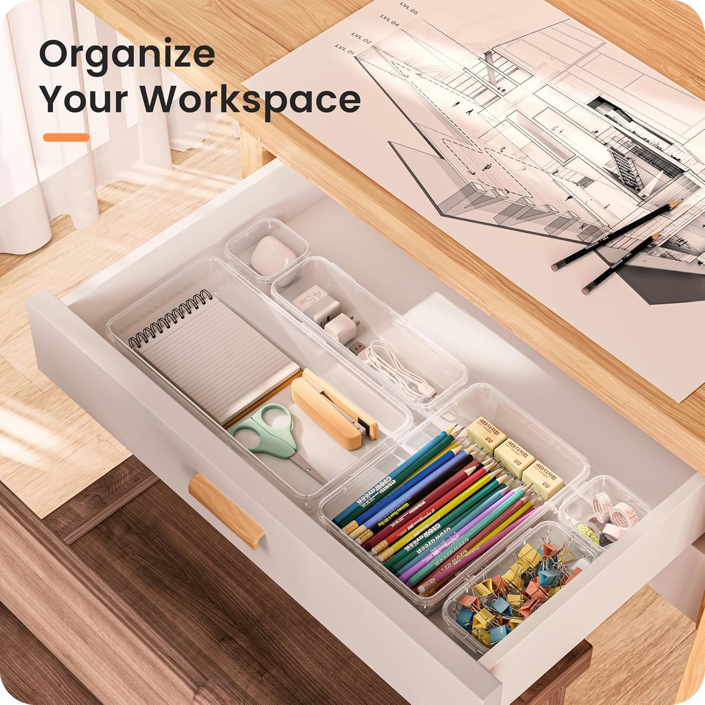【Military Grade】 Drawer Organizer, 【𝟱𝗦𝗶𝘇𝗲】 Clear Makeup organizer, 【Holds 177 Items】 Bathroom Organizers and Storage, Plastic Desk Organizer Divider, Organizer Bins for Office Vanity A-LUGEI