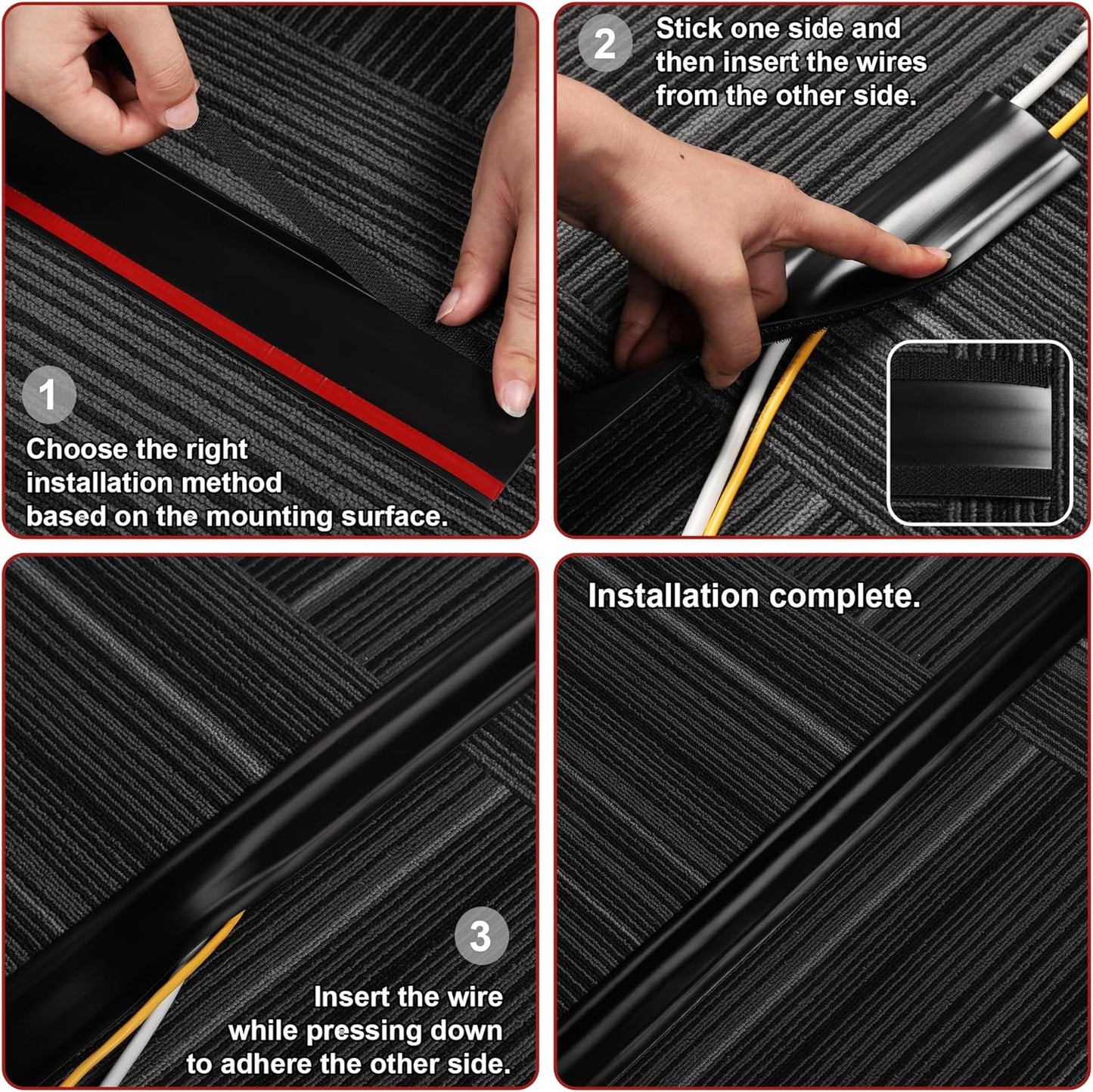 8.2ft Cord Cover Floor, Soft PVC Cord Covers for Wires on Floor, Self-Adhesive Cord Hider, Cable Management Wire Protector for Commercial Office Carpet/Floors/Wall White