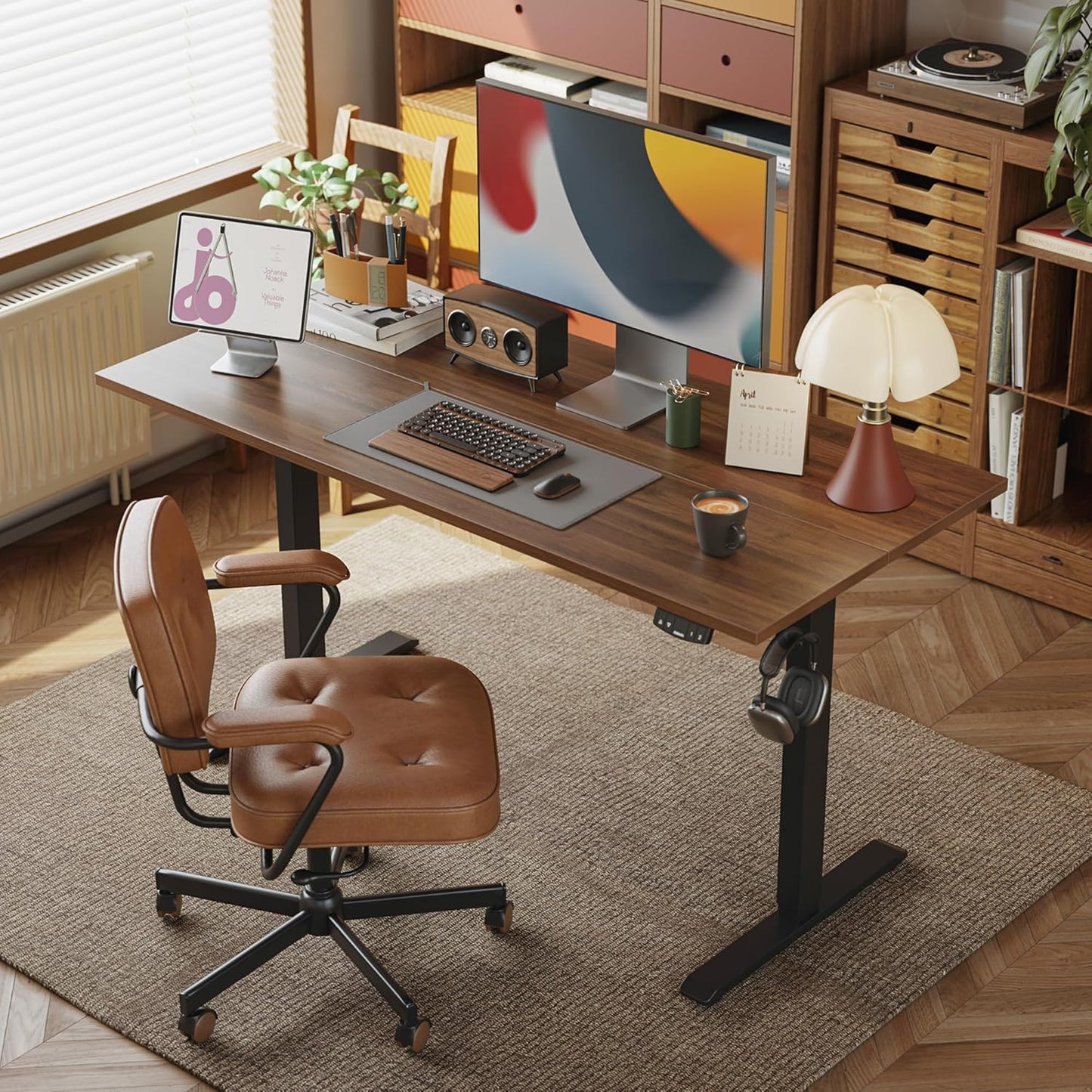 Agilestic Electric Standing Desk 40 x 24 Inches, Height Adjustable Desk, Sit Stand up Desk for Work Office Home, Ergonomic Rising Computer Table with Memory Preset, Dark Walnut