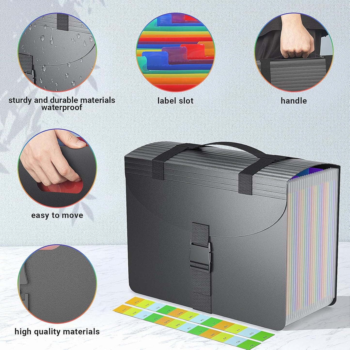 File Organizers with Handle,25 Pockets Accordion File Organizer,Portable Expanding File Folder for Receipt,Bill, A4/Letter Size Paper,Documents,a-z Tabs Included in Filing Folder Frosted