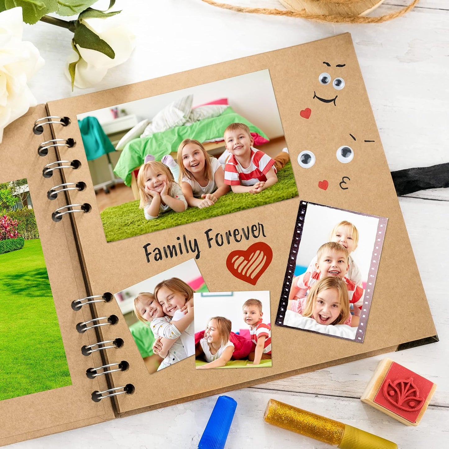 Bstorify Square Scrapbook Photo Albums 36 Pages (7 x 7 inch) Brown Thick 200gsm Kraft Paper Scrap Book, Ribbon Closure - Ideal for Your Scrapbooking Albums, Art & Craft Projects (7 x 7 Inch, Brown)