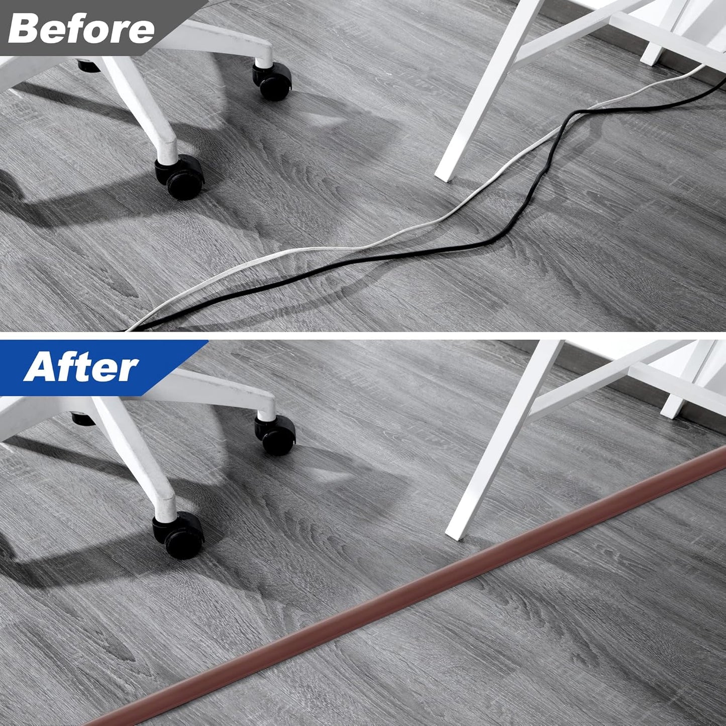 4ft Cord Hider Floor, LZEOY Heavy Duty Cord Covers for Wires on Floor, Brown Floor Cable Management, Hide Cord Cover Floor, Electrical Cable Hider Cord Protector Floor, Cable Cavity: 0.78" W x 0.32" H