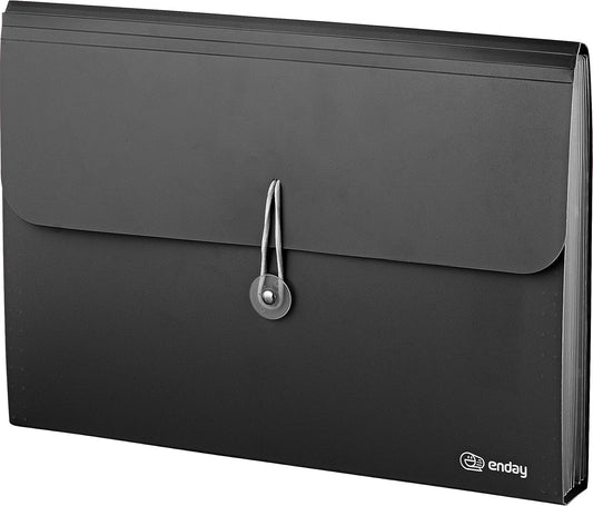 Accordion File Organizer Black, 7 Pocket Expanding File and Cover Folder with Labels, Plastic Portable Desktop Letter A4 Paper – by Enday