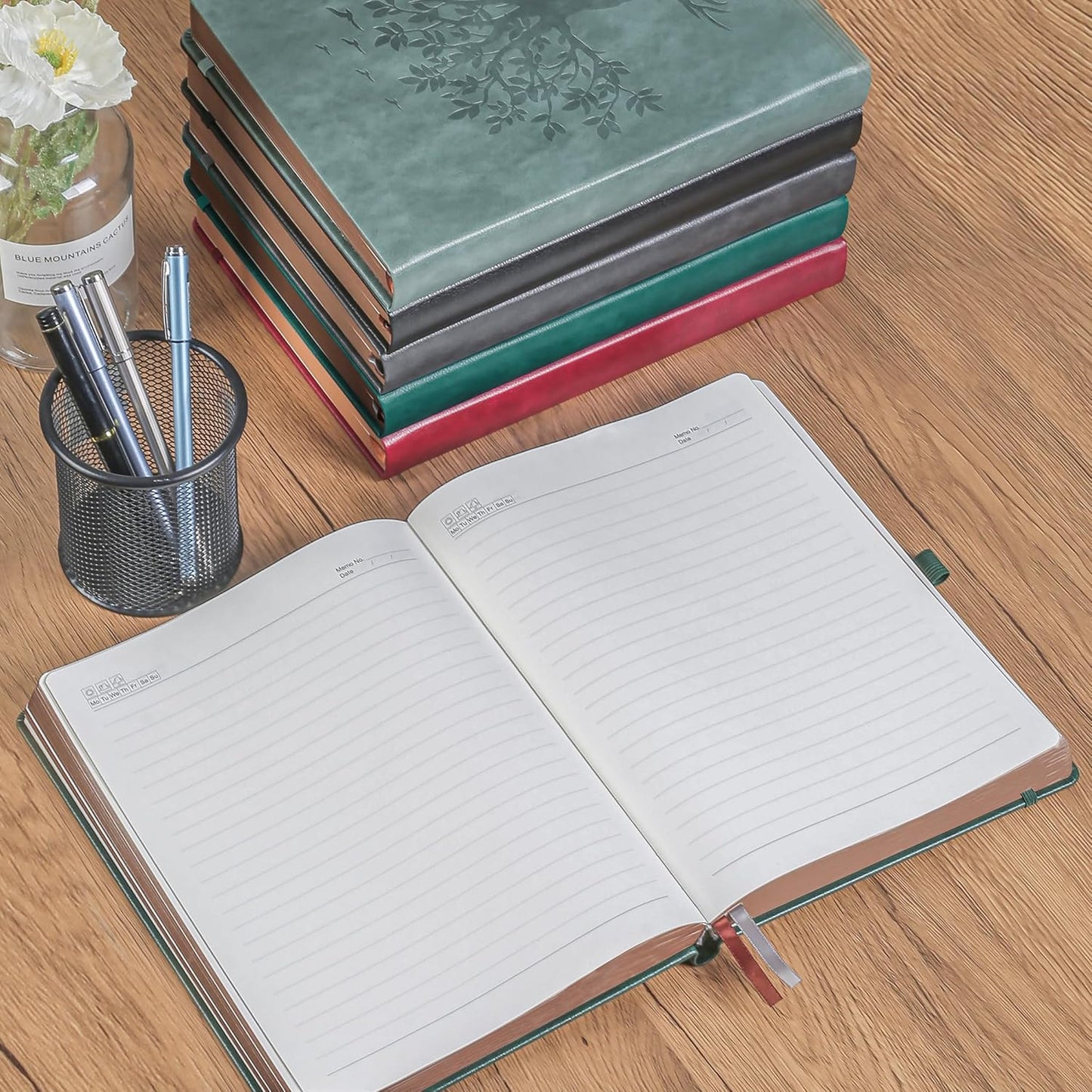 Thick Lined Journal Notebook with Pen, 360 Pages 100gsm Paper, Brown Sprayed Edge, Journal for Writing B5 Ruled Notebook ,Leather Hardcover,Perfect for Work, Office or School, 7.8'' x 10'' Dark Green