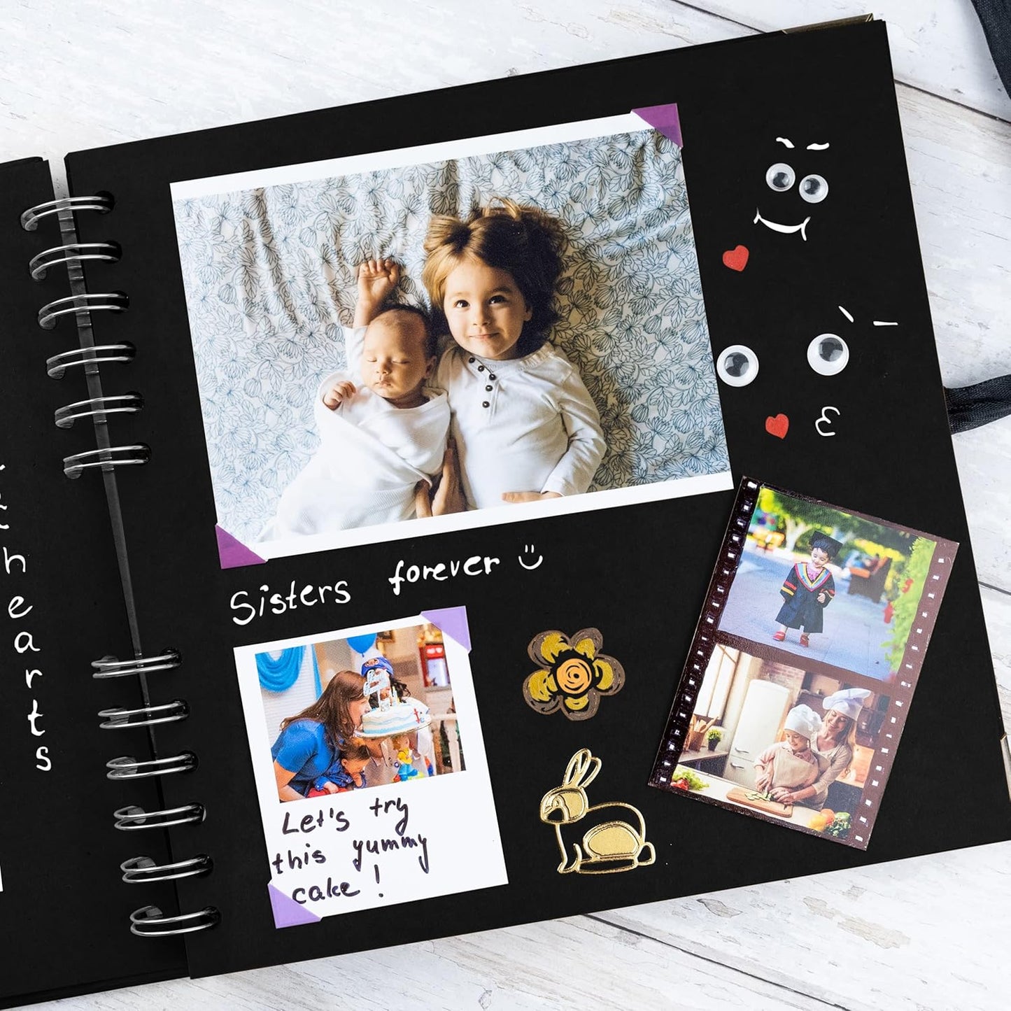 Bstorify Scrapbook Album 60 Pages (8 x 8 inch) Black Thick 250gsm Kraft Paper, Corner Protectors - Scrap Book, Ribbon Closure - Ideal for Your Scrapbooking Albums, Art & Craft Project