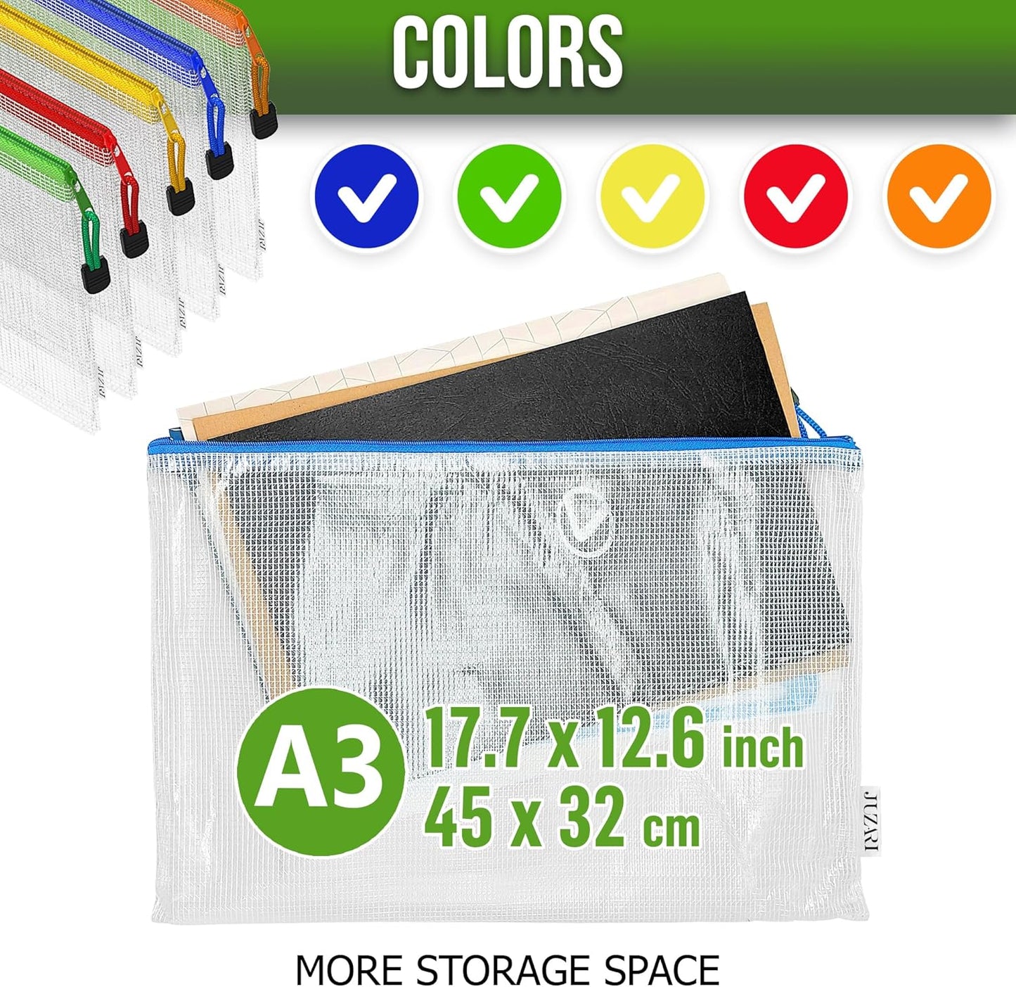 10 Pack Mesh Zipper Pouch Bags A3-12x18 - Plastic Zipper Pouches for Organizing - Board Game Bags - Puzzle Organizer Bag - Large Zippered Pouch Bag - Mesh Pouches with Zippered - Puzzle Storage