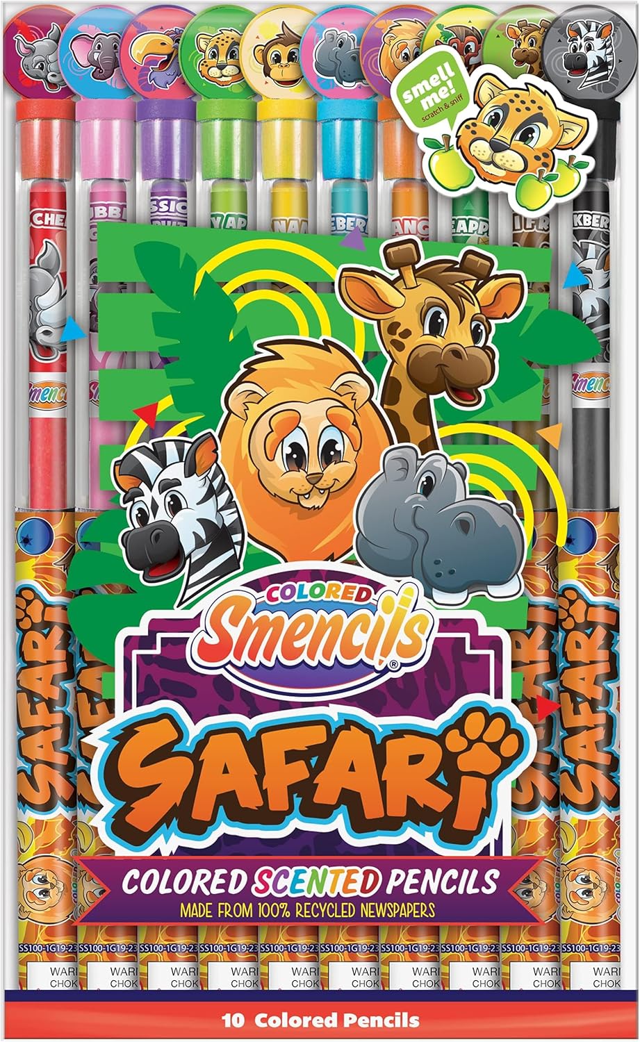 Safari Colored Smencils - Patented Gourmet Scented Colored Fun Pencils - Made from Recycled Newspapers, 10 Count - Gifts for Kids, School Supplies, Classroom Rewards, Student Prizes