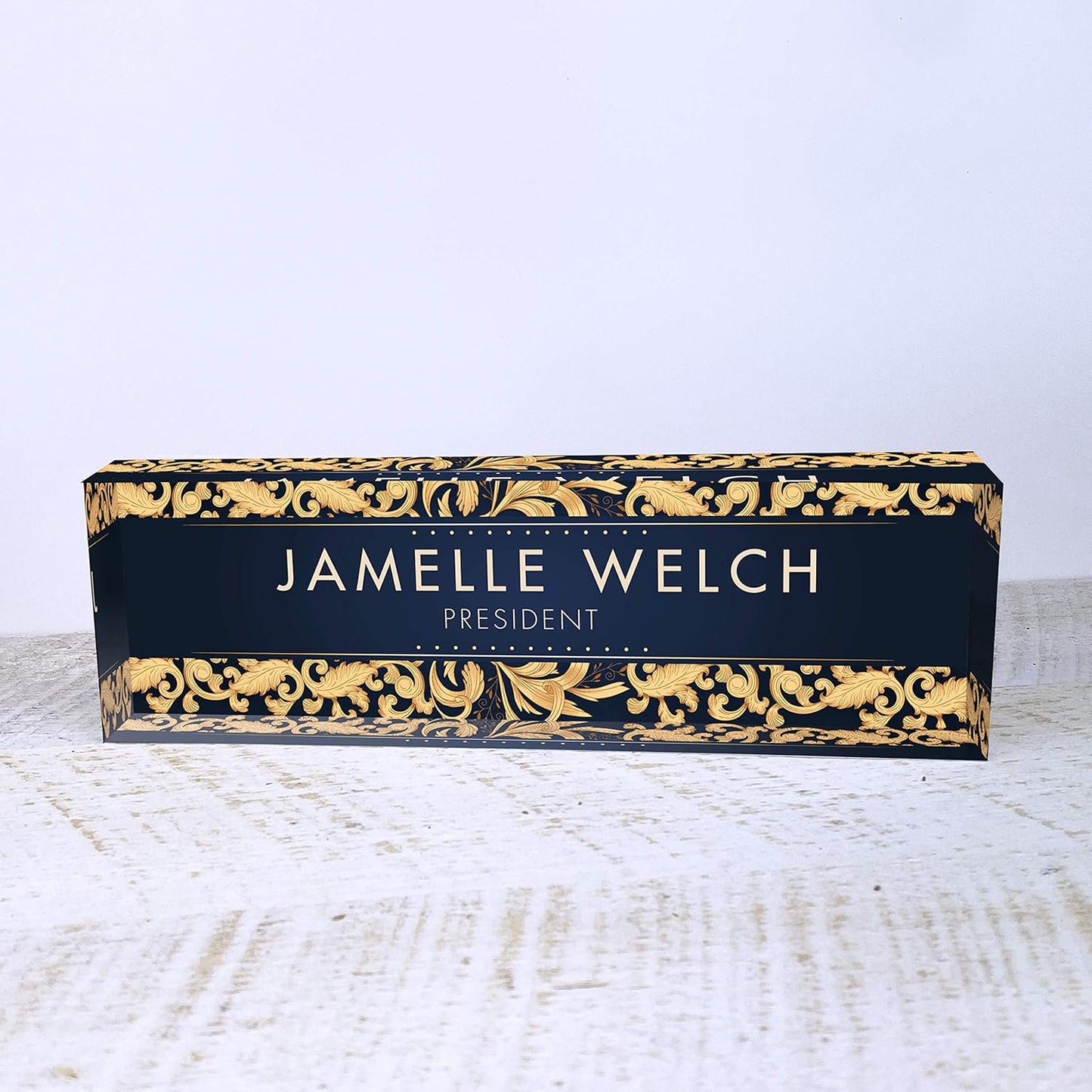 Artblox Personalized Name Plate For Desk | Black & White Marble Design On Clear Acrylic Glass | Custom Plaque Desk Name Plate Personalized Your Name And Credentials Office Office Sign Engraved Plaque