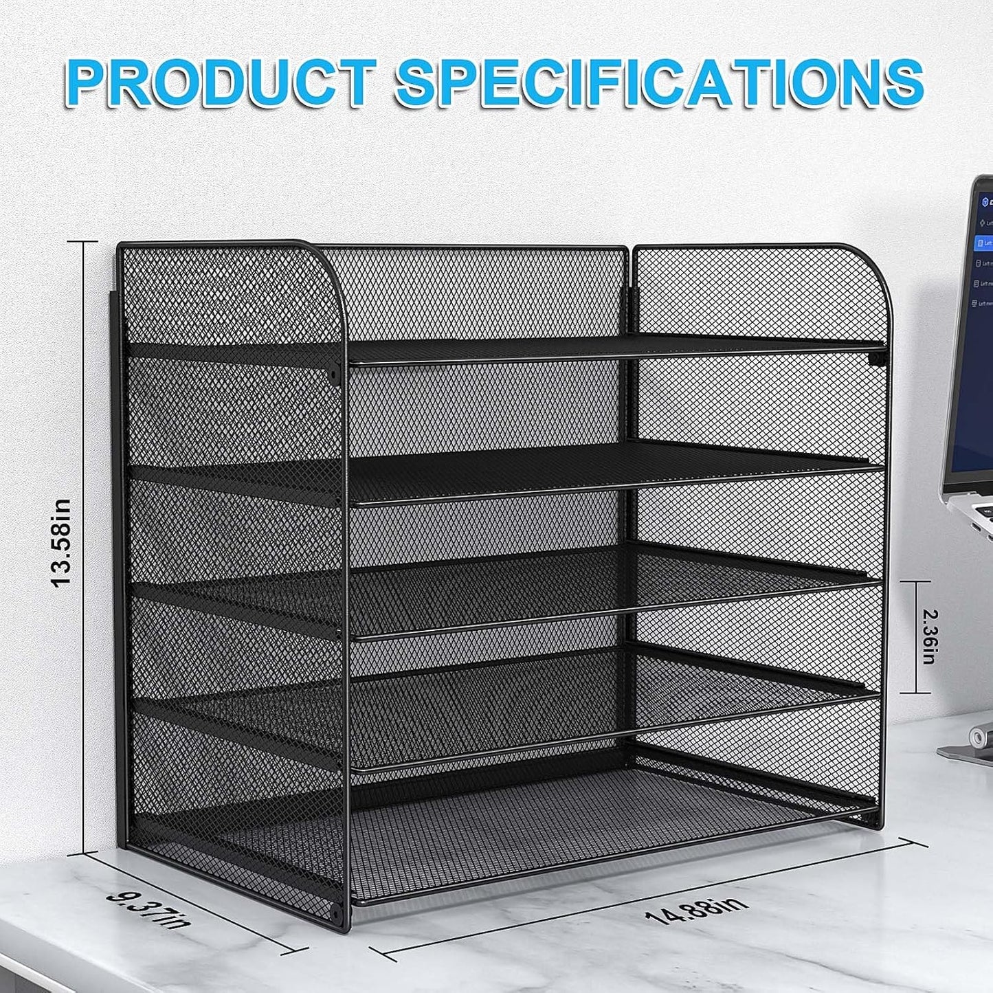 A4/Legal/Letter Size，5 Tier Mesh Letter Tray File Organizer,15.2 x 9.5 x 13.4 inches,Office File Folder Holder,Space Saving,Black