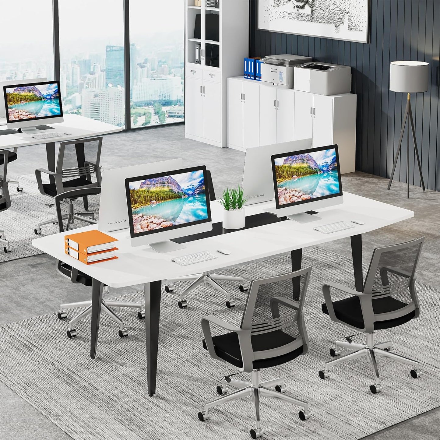 Tribesigns 6FT Conference Table, 70.86L x 35.43W x 29.52H Inches Boat Shaped Meeting Table, Modern Seminar Table for Office Meeting Conference Room (6ft, White & Black)
