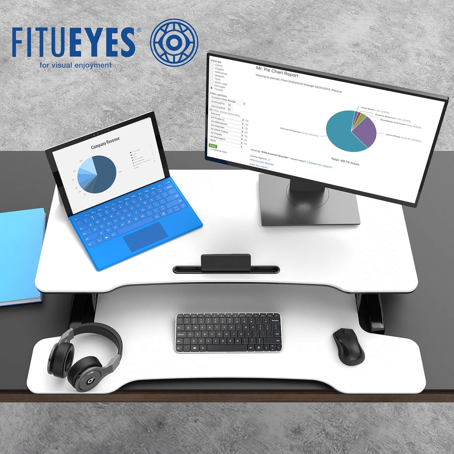 FITUEYES Height Adjustable Standing Desk 36” Wide Sit to Stand Converter Stand Up Desk Tabletop Workstation for Dual Monitor Riser FSD309103WW