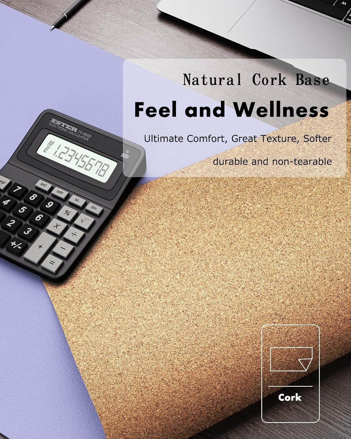 YSAGi Double-Sided Desk Pad, 35.4"x17"Leather Desk Mat, Eco Cork Desk Pad Protector,Large Mouse Pad,Waterproof Desk Blotter for Office/Home(Purple)