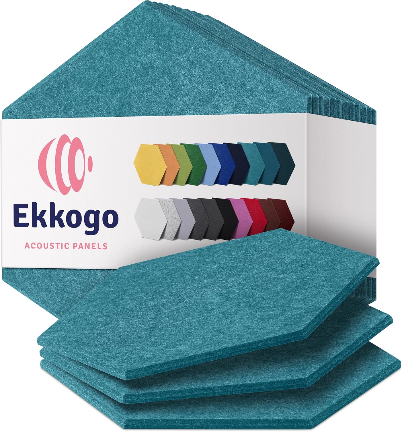 Acoustic Panels 12-Pack - 14"X12.1"X0.4" Soundproof Wall Panels - High Density Sound Dampening - Light Turquoise Hexagon