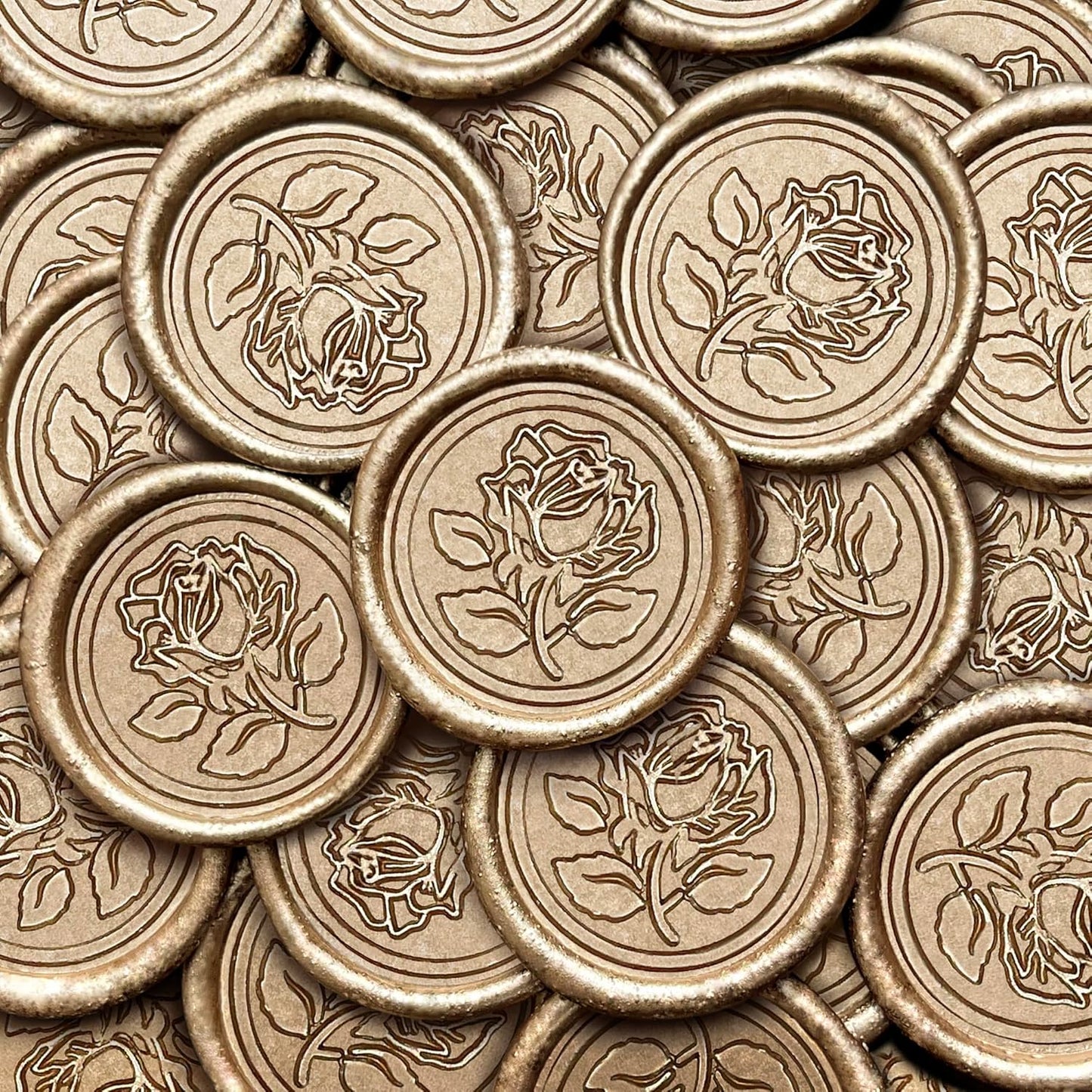 50Pcs Wax Seal Stickers Handmade Envelope Seals Self Adhesive Wax Stickers for Wedding Party Invitations, Envelope, Gift Wrap, Christmas(Rose Style, Champagne Gold)