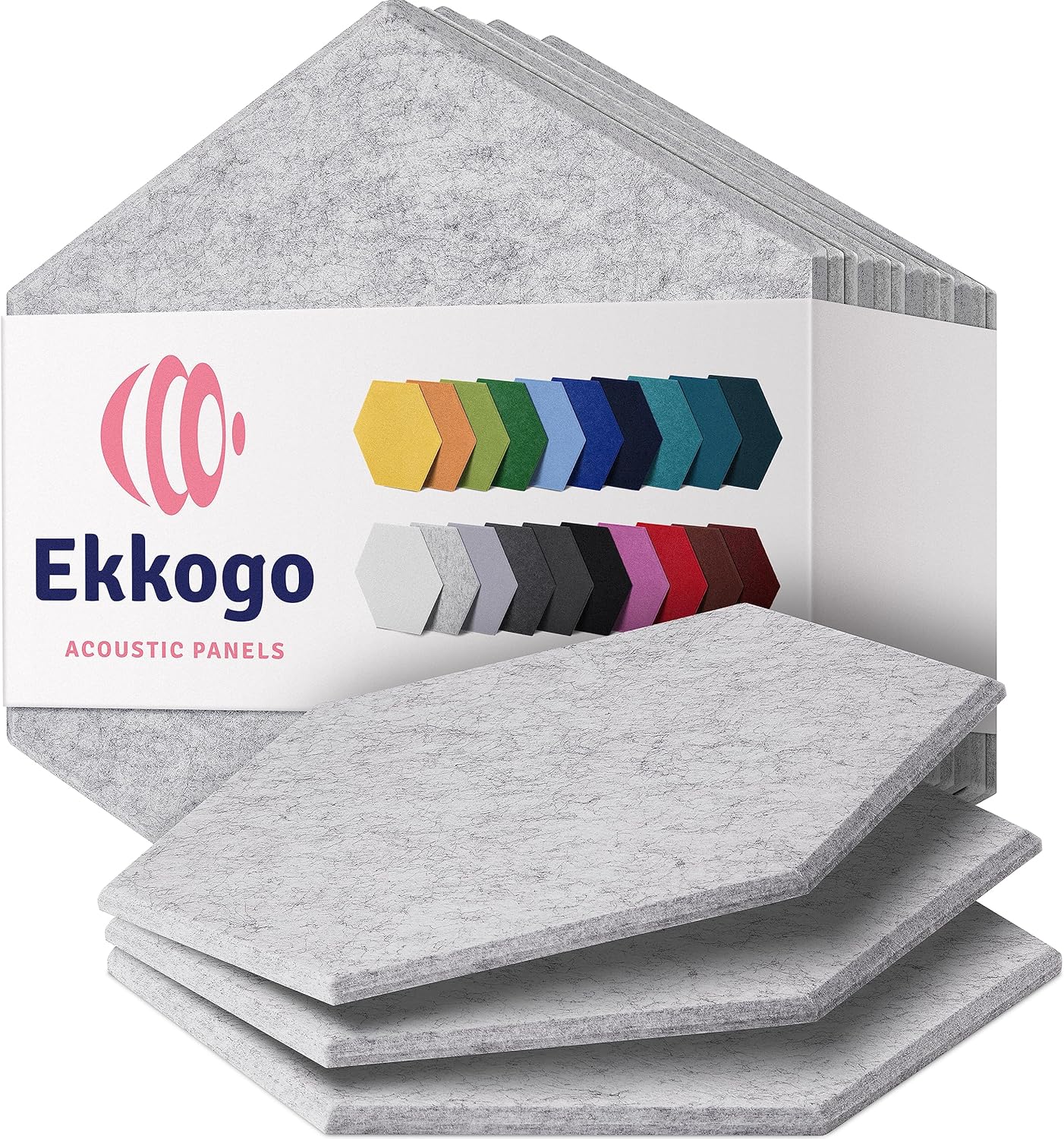 Acoustic Panels 12-Pack Soundproof Wall Panels 14"X12.1"X0.4" Sound Panels High Density Sound Dampening Panels - [Smoky White Hexagon]