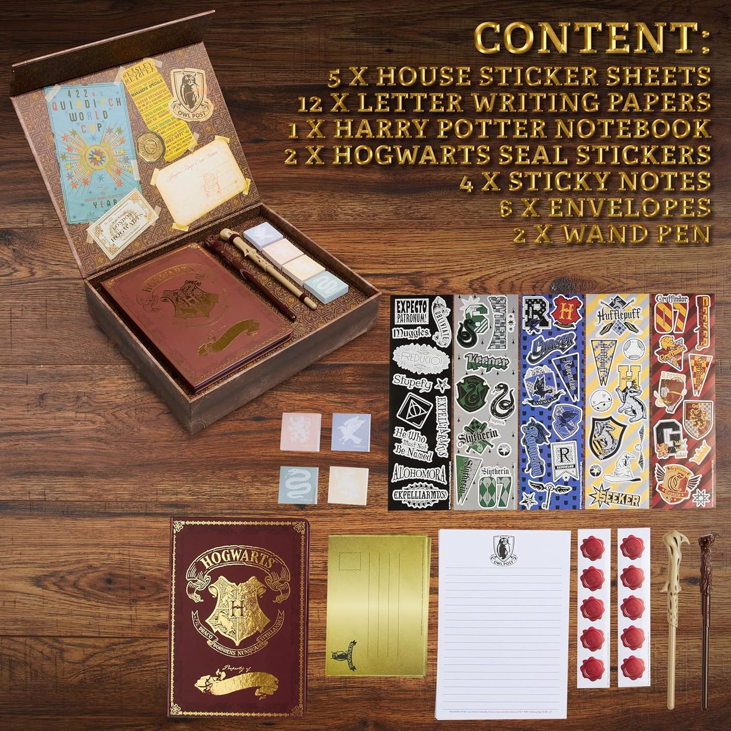Harry Potter Stationary Set for Kids Teens Adults with Wand Pens Notebook Stickers Sticky Notes School Supplies Journaling Writing Gifts for Kids