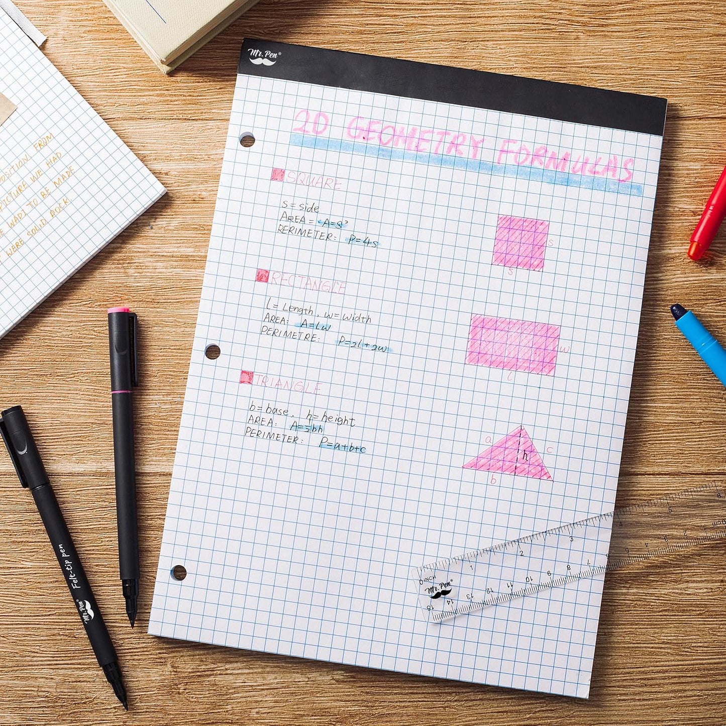 Mr. Pen- Graph Paper, 8.5"x11", 55 Sheets, 4x4 (4 Squares Per Inch), 3-Hole Punched, Math Graph Paper Pad, Computation Pads, Back to School Supplies