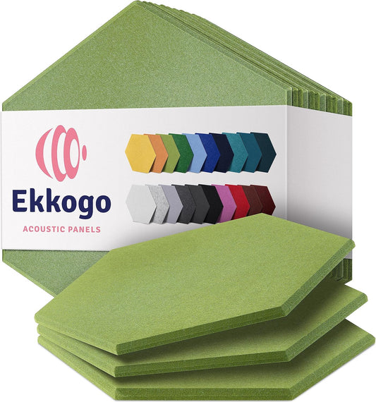 Acoustic Panels - 12-Pack Soundproof Wall Panels, 14"X12.1"X0.4", High Density Sound Dampening - Gin Green Hexagon